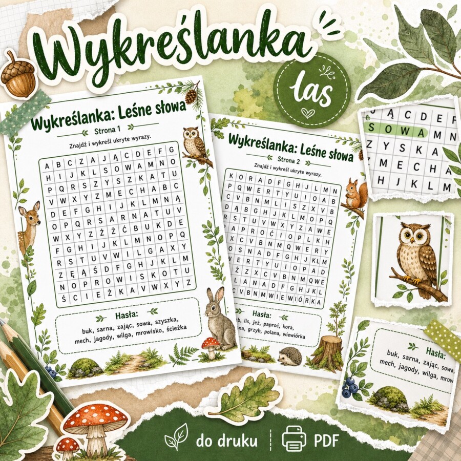 Wykreślanka. Leśne słowa