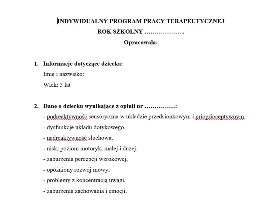 Indywidualny program pracy terapeutycznej