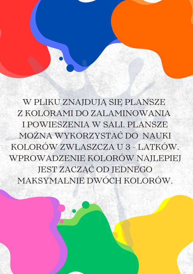 KARTY OBRAZKOWE PLANSZE -KOLORY - PLAMKI.