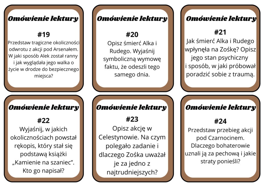 Kamienie na szaniec - karty  z pytaniami
