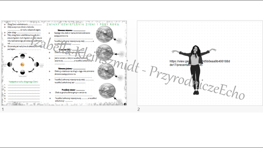 Karta pracy do tematu „Ruch obiegowy Ziemi” oraz gratisowo pomysł na lekcję multimedialną z monitorem multimedialnym lub z tabletami (w formie niekomercyjnej prezentacji do edycji – krok po kroku) wykonany w genially Geografia SP – klasa 6, dział II „Ruc