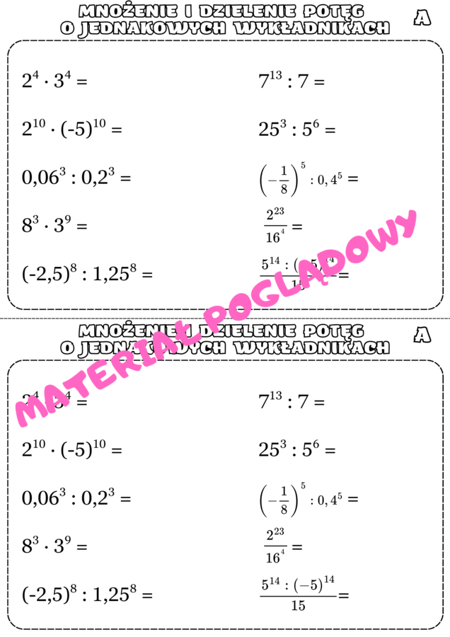 Szybkie karteczki - potęgi i pierwiastki. Klasa 7. Klasa 8.