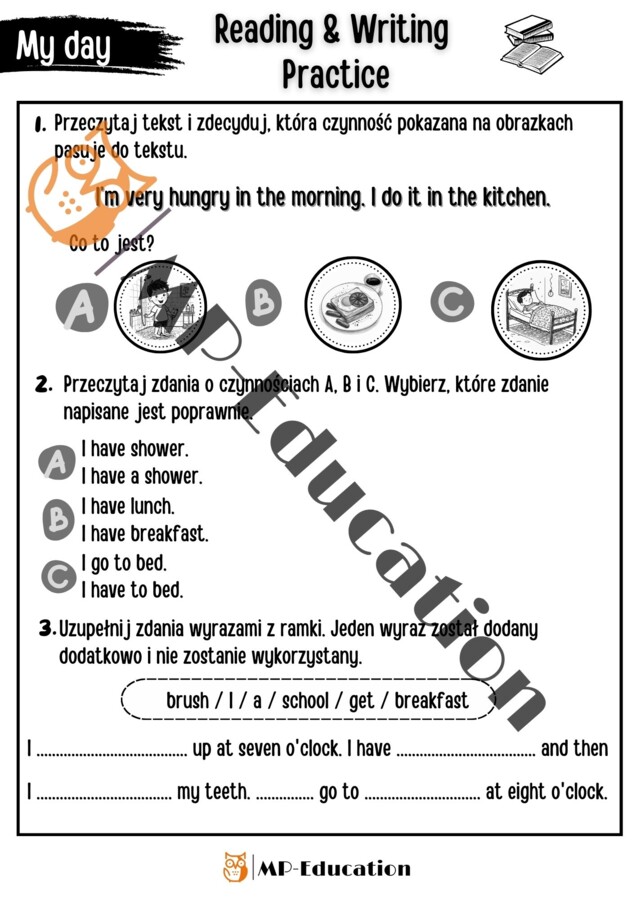 My day - ćwiczenia w czytaniu i pisaniu + godziny
