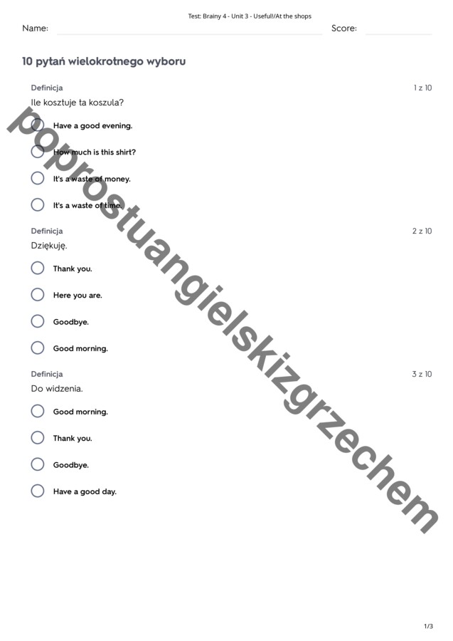 Brainy 4 – Unit 3 – testy