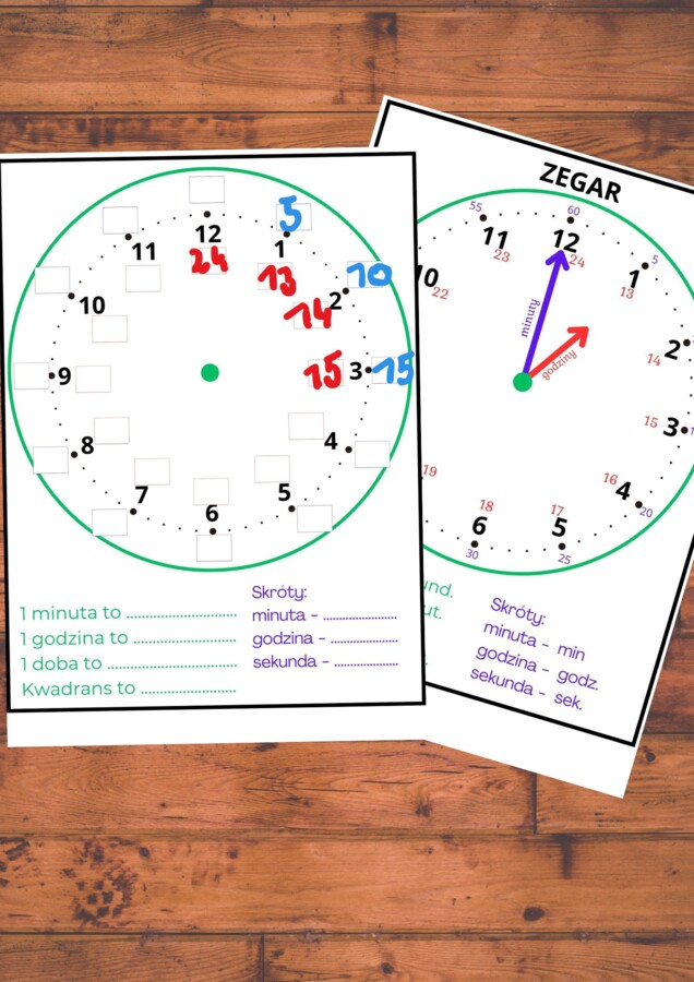 Plansza do nauki godzin na zegarze