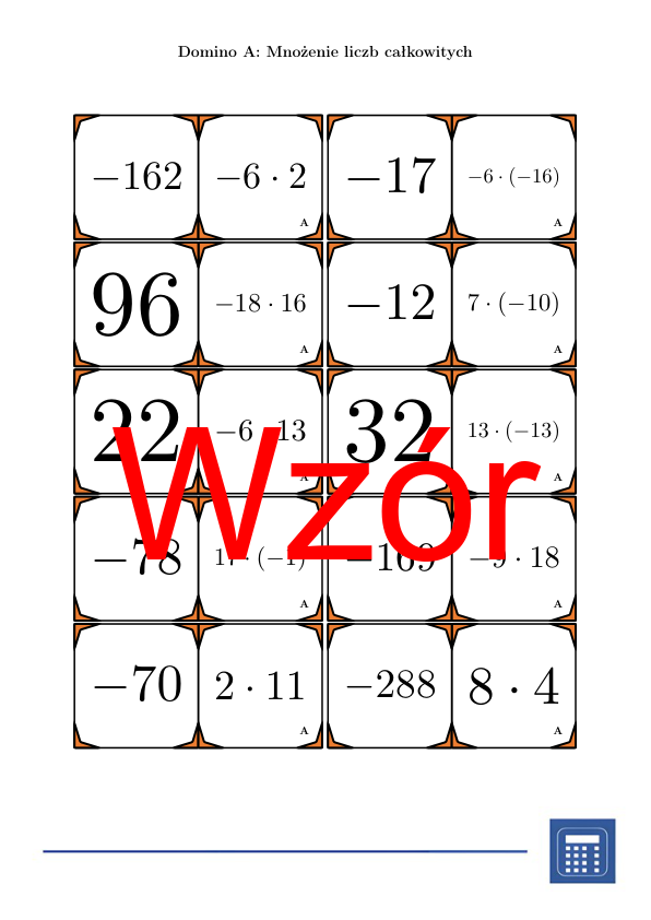 Domino - Mnożenie liczb całkowitych | matematyka