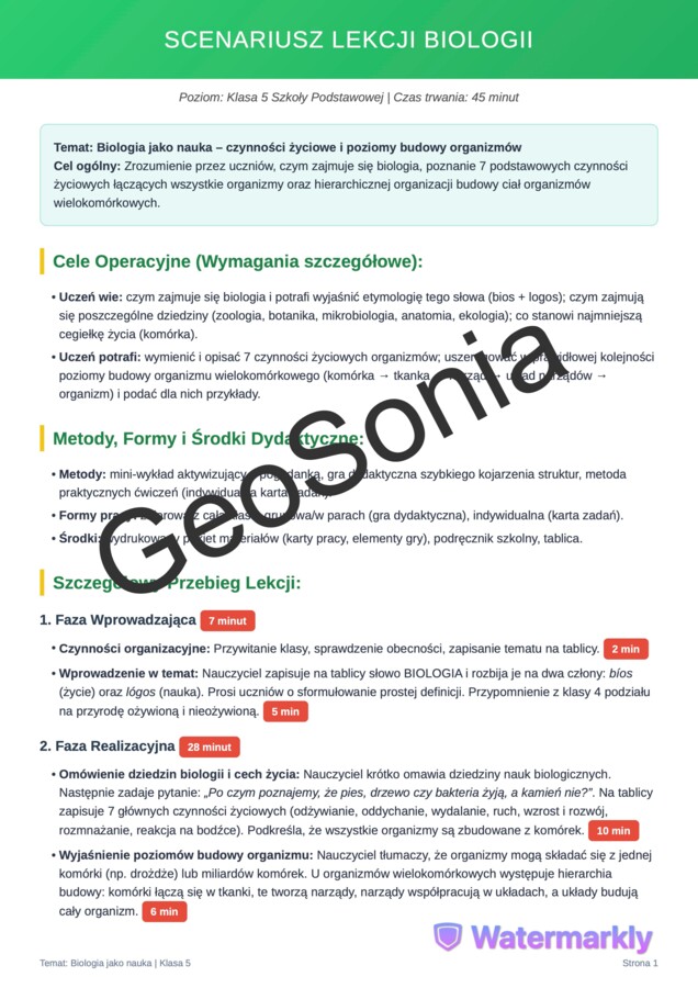 Pakiet na 45 minut - scenariusz, karta pracy, notatka dla uczniów, gra.  Biologia klasa 5 "Biologia jako nauka"