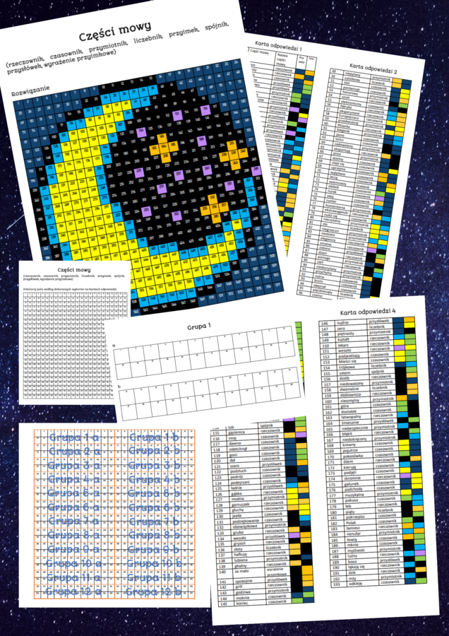 Części mowy - kolorowanka grupowa - nonogram XXL