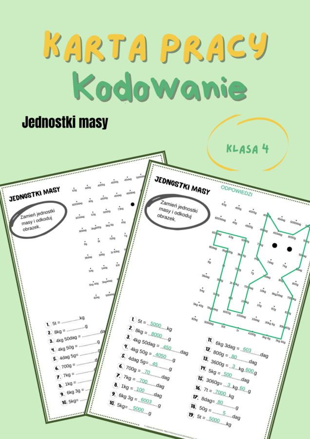 Jednostki masy, kodowanie, karta pracy, klasa 4