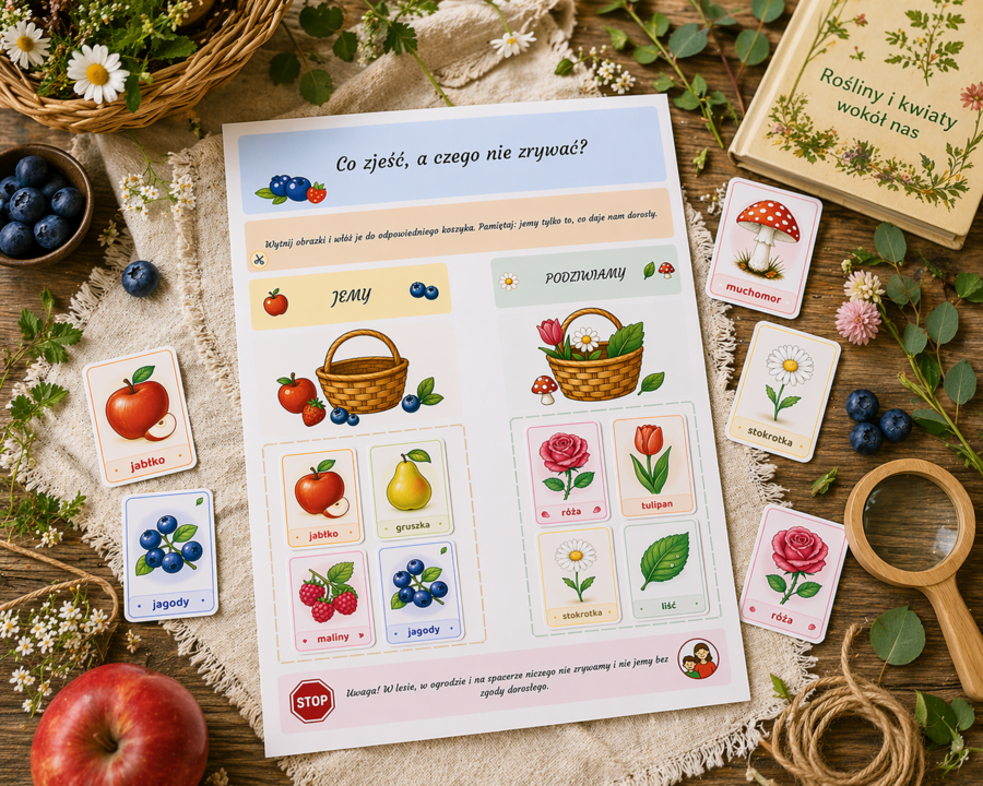 Co zjeść, a czego nie zrywać? – sortowanie obrazków