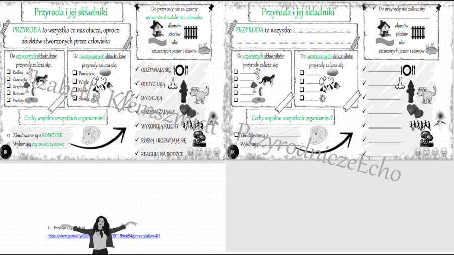 Mini zestaw do tematu „Przyroda i jej składniki” - sketchnotka + karta pracy + gratisowy link do prezentacji multimedialnej niekomercyjnej wykonanej w genial.ly do indywidualnego pobrania i użycia do celów niekomercyjnych. Przyroda 4, dział I „Poznajemy 
