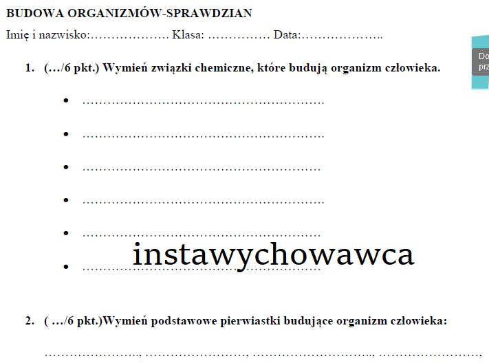 Budowa organizmów-sprawdzian