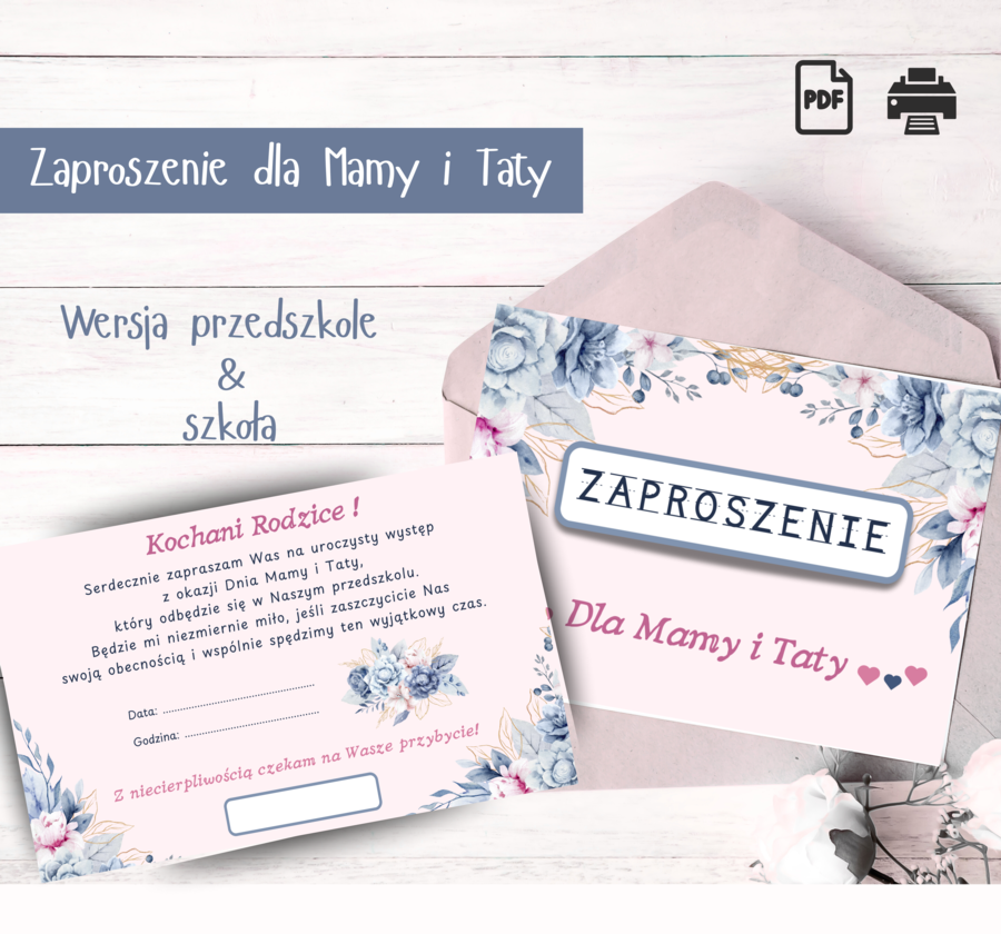 Zaproszenie dla Mamy i Taty - Wersja przedszkolna & szkolna 🌺