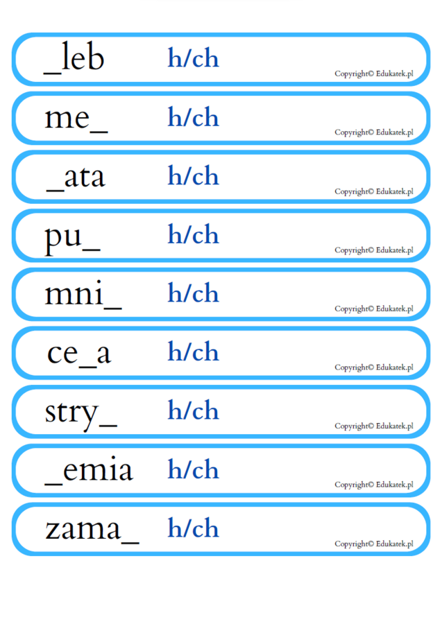 Gra typu kaboom – ortografia