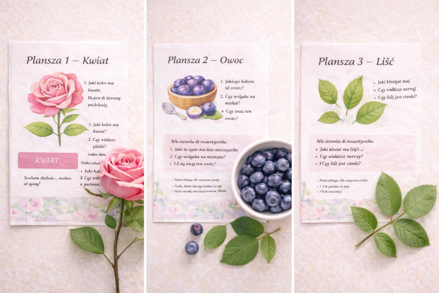 Mały ogrodnik: róża, jagoda, liść