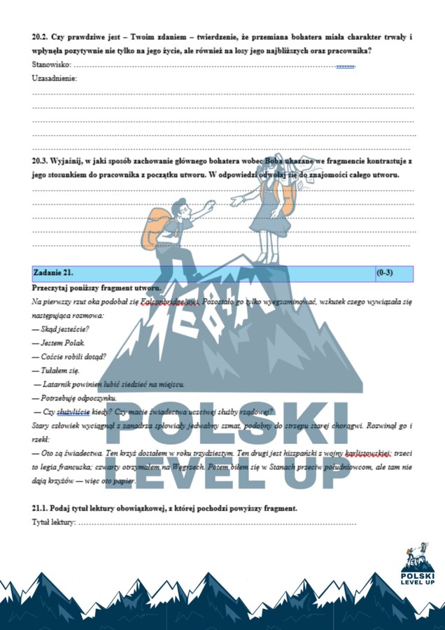 Zadanie E8_Rozpoznaj cytat i stwórz odpowiedź argumentacyjną (26 zadań+ klucz odp.)_Polski Level Up