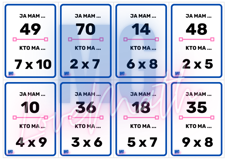 Karty "Ja mam kto ma" - Tabliczka mnożenia - 3 wersje - do 30, do 50, do 100