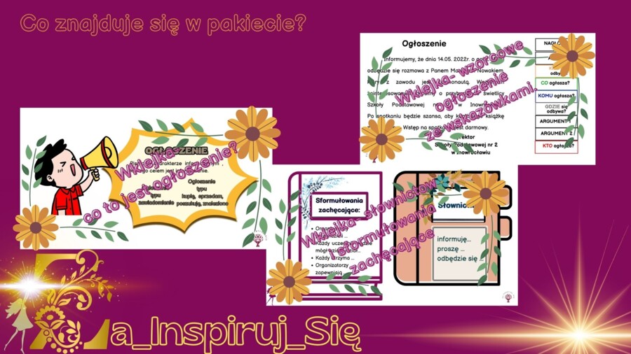 Ogłoszenie w kl. IV-VIII- karty pracy, scenariusz lekcji