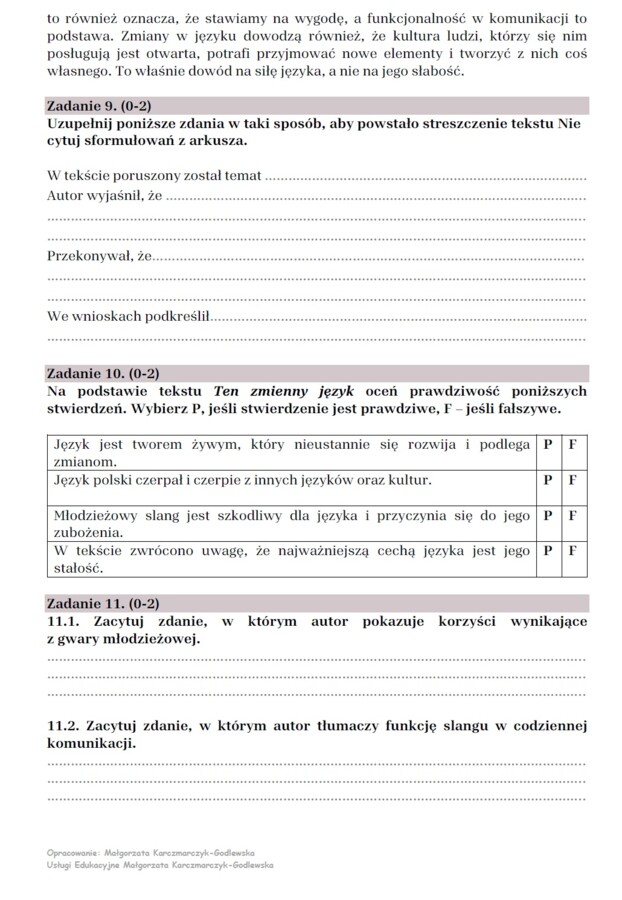 Arkusz egzaminacyjny "Kamienie na szaniec"