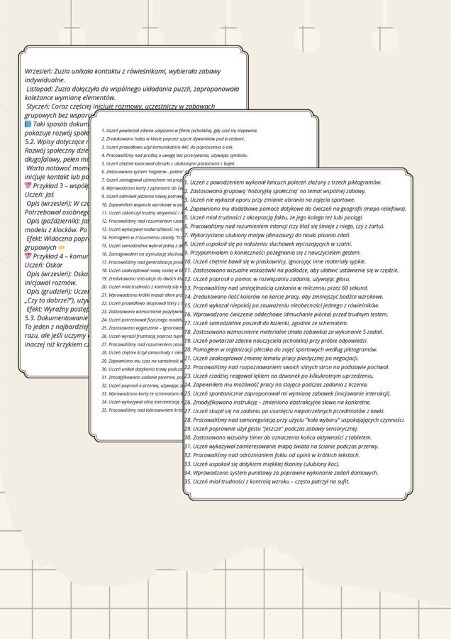 Wpisy do dziennika nauczyciela współorganizującego - dla dziecka z AUTYZMEM