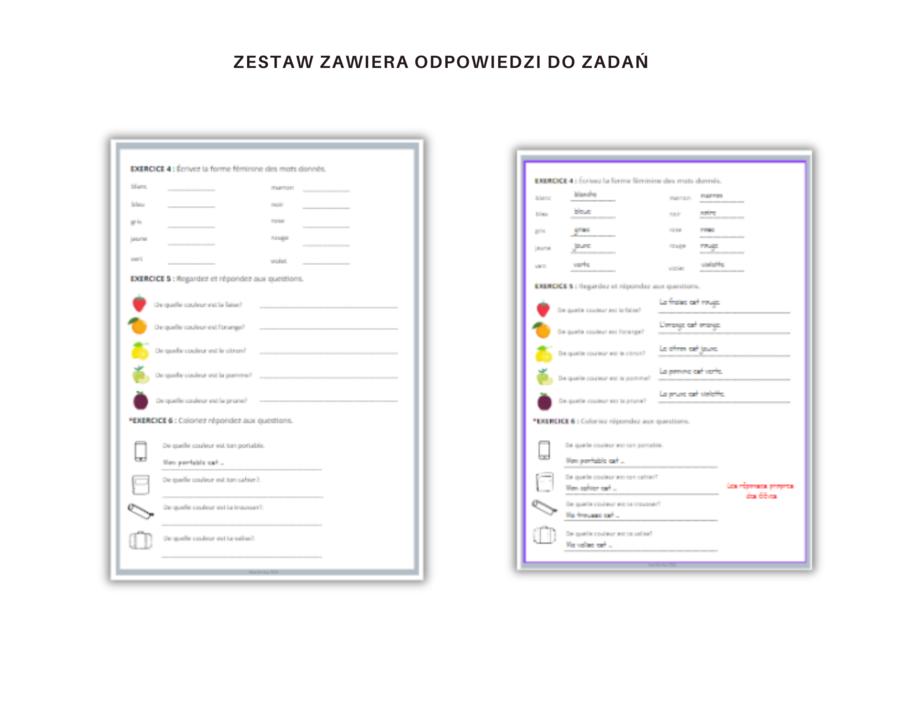 Les couleurs - kolory, język francuski, karta pracy, ćwiczenia, poziom początkujący, de quelle coulerur est-ce, des exercises