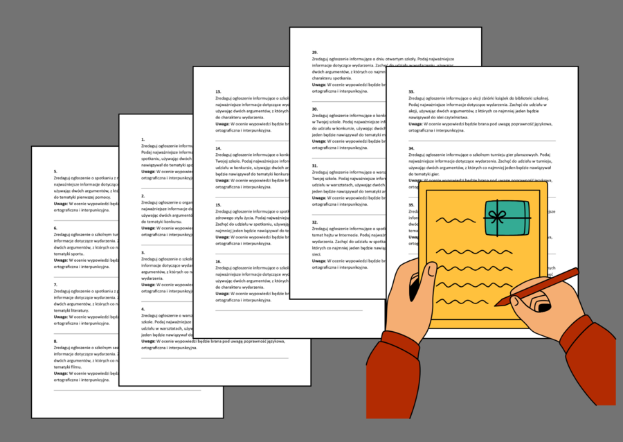✍️OGŁOSZENIE - (E8) 40 zadań egzaminacyjnych + tematy zaproszeń z arkuszy egzaminacyjnych CKE