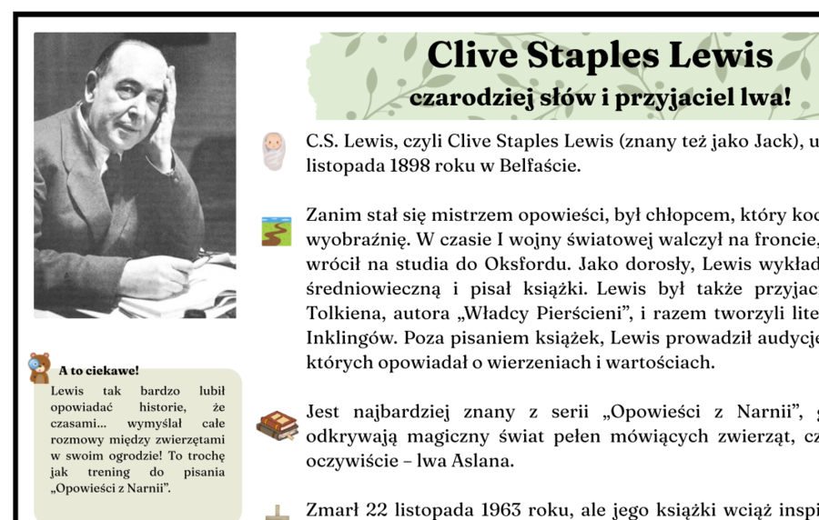 Clive Staples Lewis - atrakcyjna notatka biograficzna