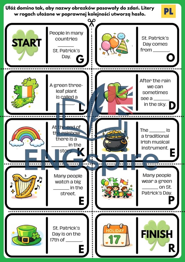 Escape Room St. Patrick’s Day – język angielski kl. 4–6 (40 stron + klucz)