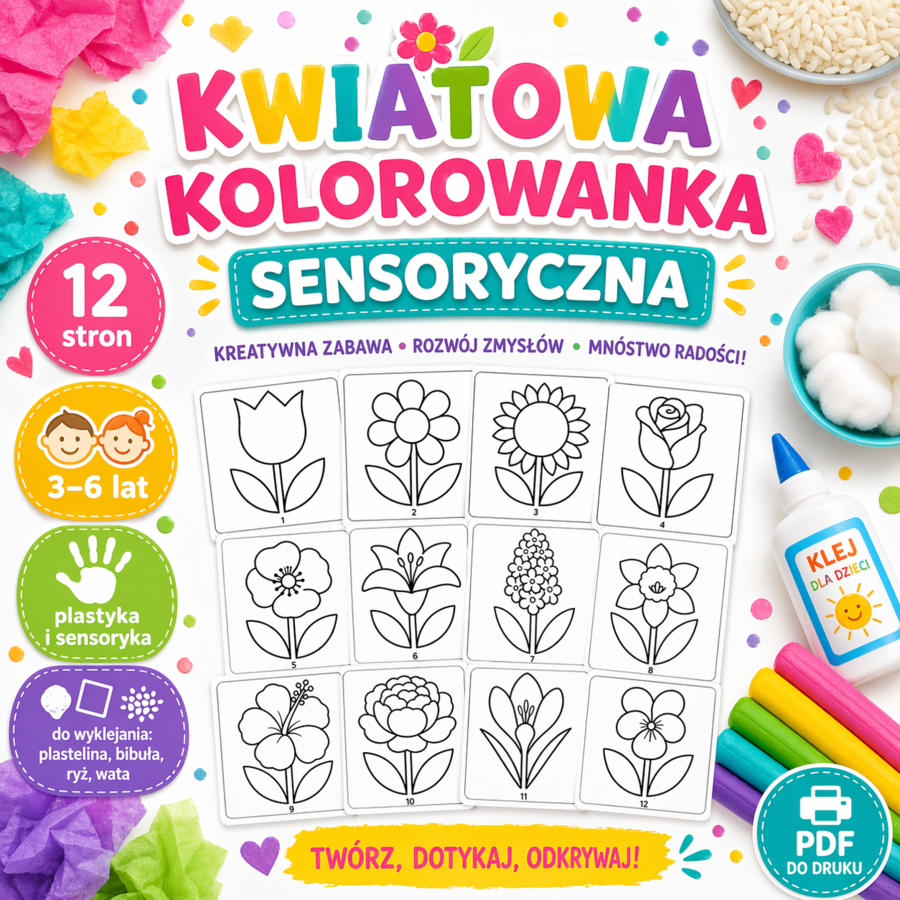Kwiatowa kolorowanka sensoryczna