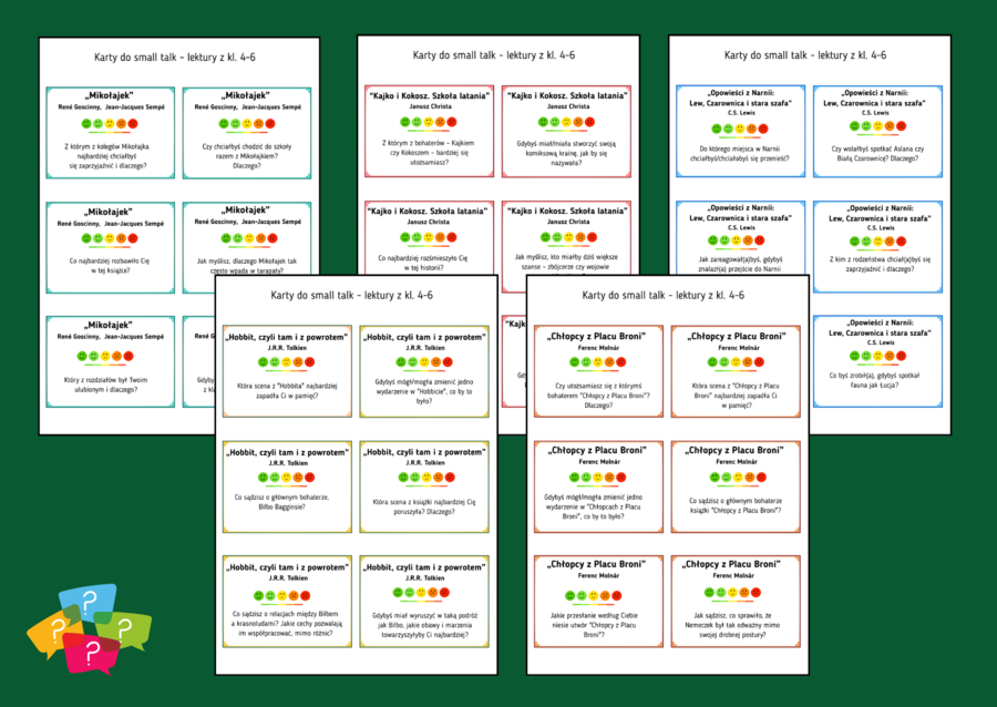 LEKTURY OBOWIĄZKOWE z kl. 4-6 - Karty do SMALL TALK - 144 pytania - 8 lektur - gra