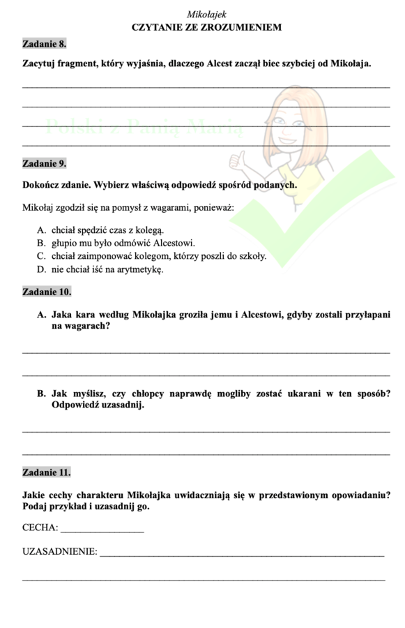 Mikołajek - czytanie ze zrozumieniem