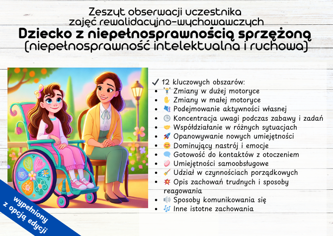 Zeszyt obserwacji uczestnika zajęć rewalidacyjno-wychowawczych Dziecko z niepełnosprawnością sprzężoną (niepełnosprawność intelektualna i ruchowa)