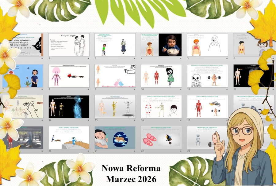Prezentacja multimedialna w genial.ly do edycji „Ciało człowieka - niezwykła maszyna.  Jak się poruszam?” wykonana na podstawie podręcznika „Przyroda” Nowa Era. Przyroda 4. Dział „Jak działa moje ciało?”.