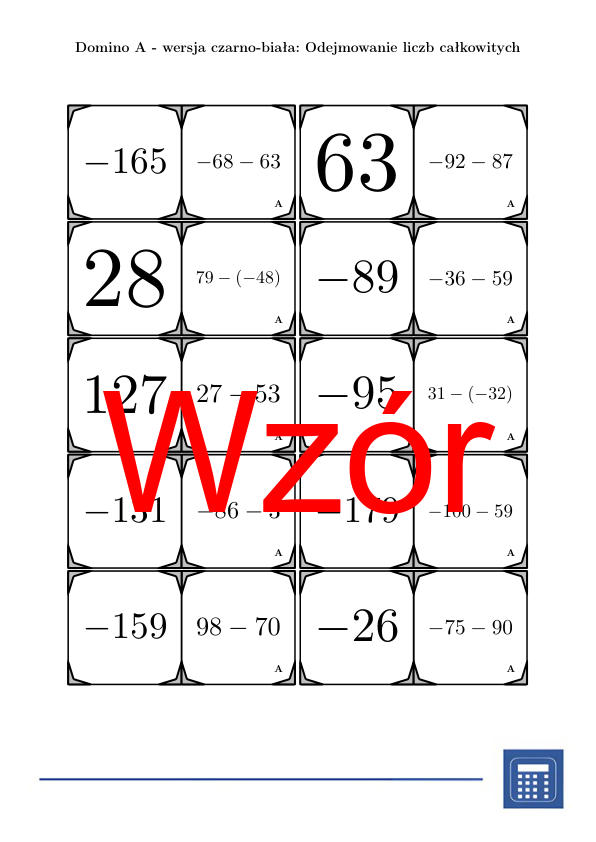 Domino - Odejmowanie liczb całkowitych | matematyka