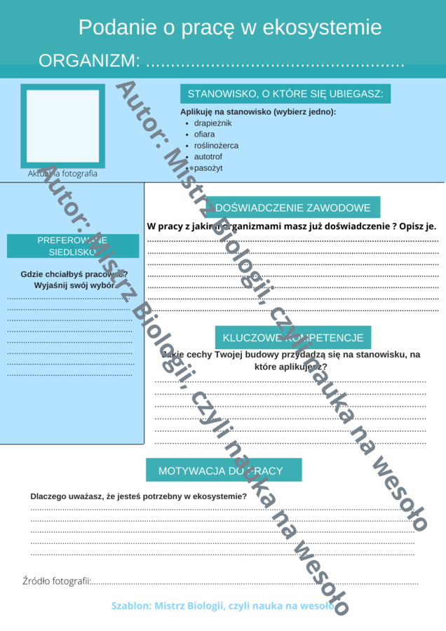 Podanie o pracę w ekosystemie