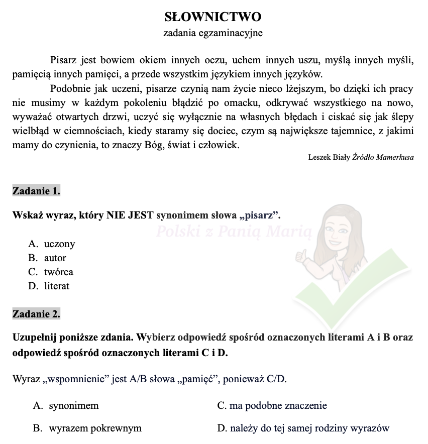 Słownictwo - zadania egzaminacyjne