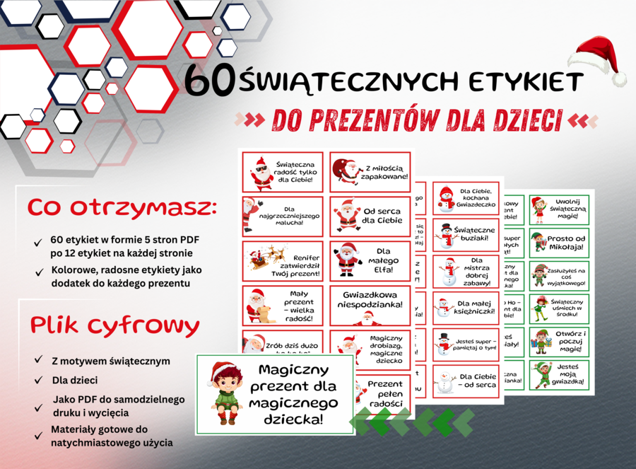 60 Świątecznych etykiet do prezentów dla dzieci na Boże Narodzenie - Śwąteczne dodatki do paczek