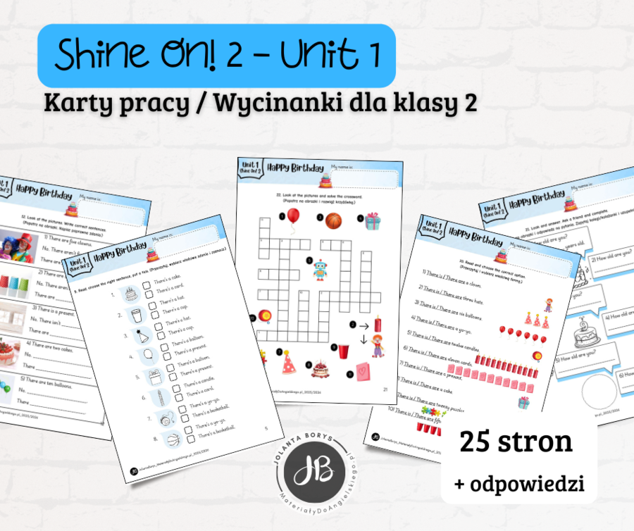 Materiały do Shine On! 2 Unit 1 – Happy Birthday - karty pracy - wklejki/wycinanki