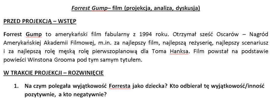 Karta pracy - Forrest Gump