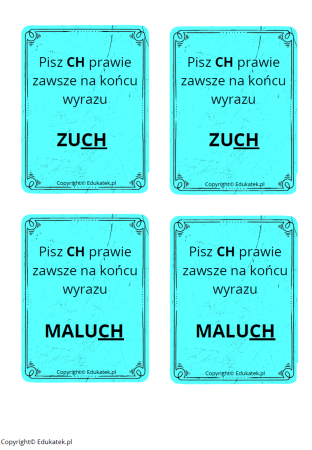 Memory ortograficzne – zasady pisowni ch-h (wersja kolorowa)