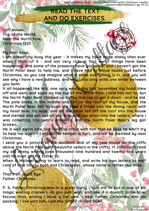 Christmas worksheet B1-B2