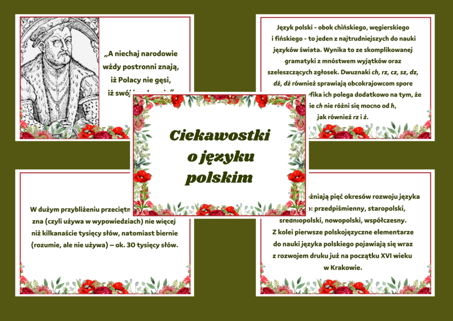 DZIEŃ JĘZYKA OJCZYSTEGO – Ciekawostki o języku polskim - gazetka – biblioteka – świetlica – 15 stron – wersja 4