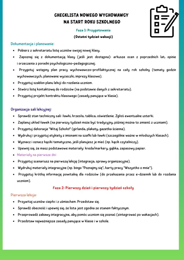 Checklista młodego nauczyciela wychowawcy