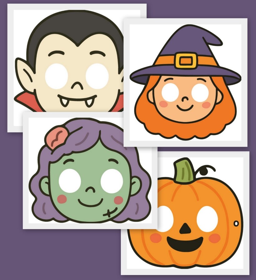 Maski na dzień dyni / halloween format a4 pdf+jpg 13 szt. kolor i czarno białe!