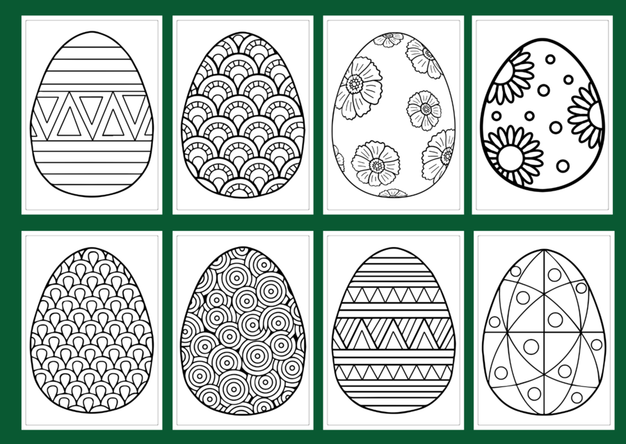 WIELKANOC – Galeria – PISANKI - kolorowanka – kolorowanki – WIOSNA – biblioteka – świetlica – przedszkole – 40 wersji