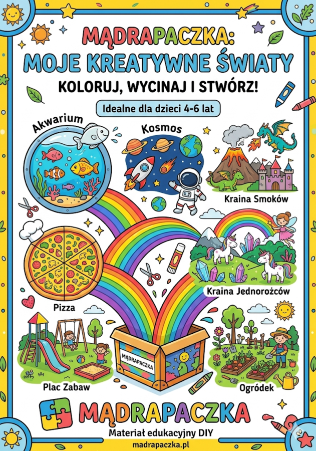 Moje Kreatywne Światy – Wielki Zestaw Wycinanek i Kolorowanek DIY (7 Tematów)