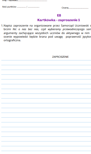 Zaproszenie 1 - egzamin ósmoklasisty, kartkówka, test