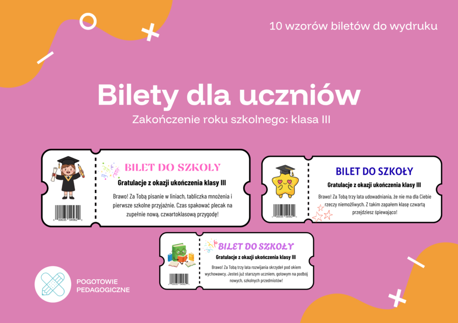Bilety dla uczniów- pamiątka ukończenia klasy III
