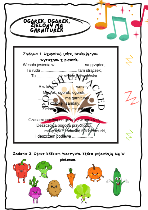 Piosenka "Ogórek, ogórek" karta pracy