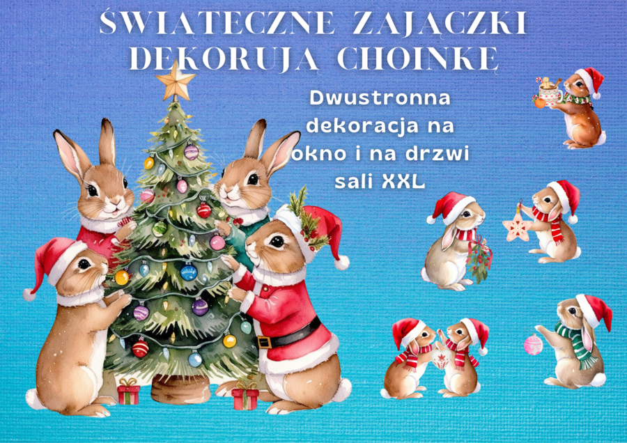 Świąteczne zajączki dekorują choinkę! Dekoracja na drzwi XXL i na okno dwustronna